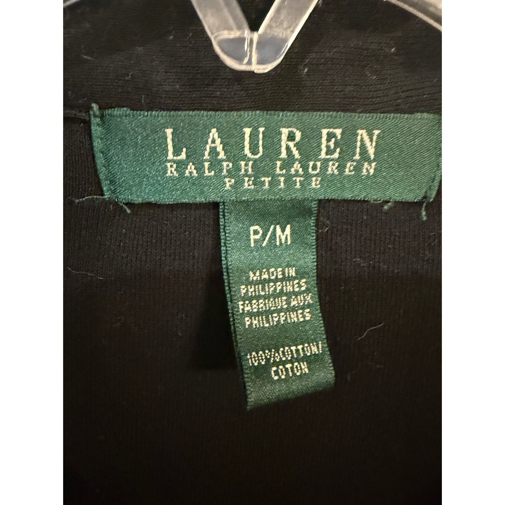 Lauren Ralph Lauren Petite Black Cotton Ruffle Polo Shirt Gold Buttons PM - Picture 2 of 4